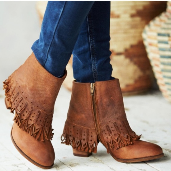 Sundance Shoes - Sundance Uncharted Territory Brown Leather Fringe Ankle Boots Booties Size 36 6